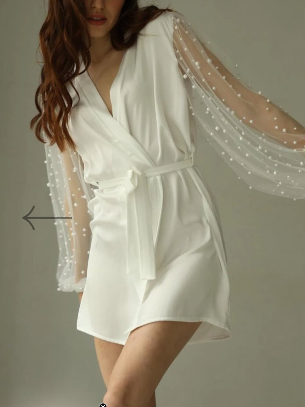 White Satin Pearl Bridal Robe and Slip - The Robe